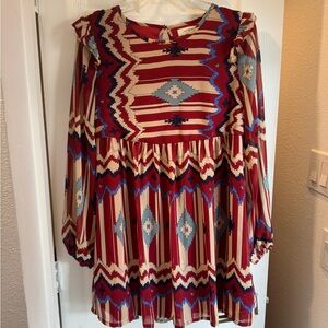 Umgee Women’s Dress with Red and Blue Geometric Design
